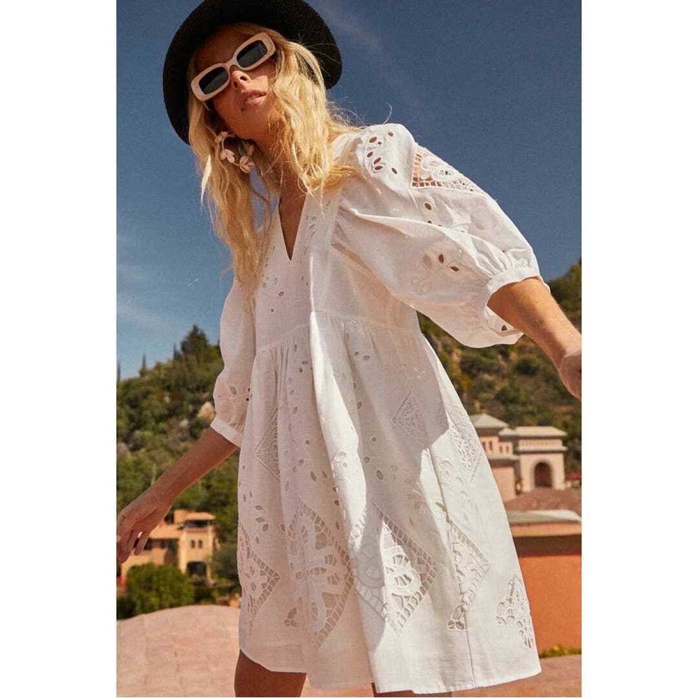 HUNTER BELL White Eyelet Mini Dress